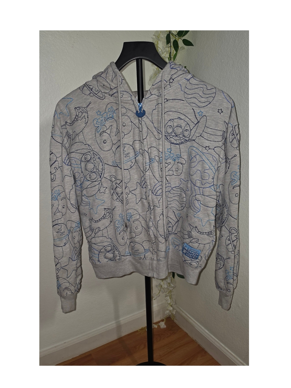 Disney Grey Zip-Up Hoodie with Blue Character Outline